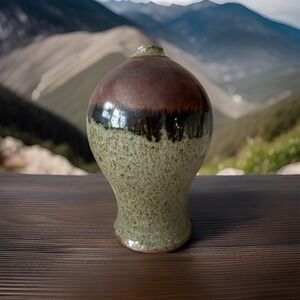 Earthy Neutral Color Bud Vase Glazed Stoneware Pottery Vintage Schmidt Signed 9"